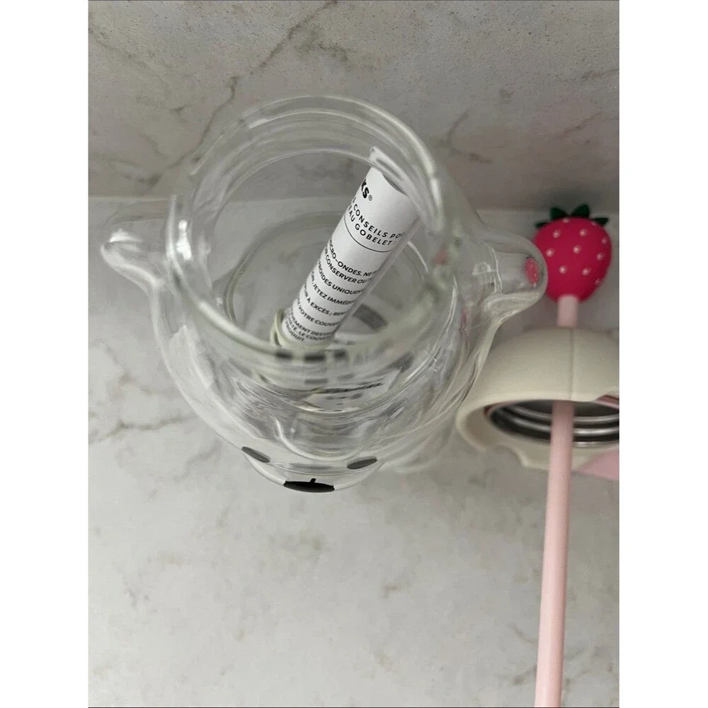 Starbucks Pink Barista July Drink Strawberry Bear Cup Glass